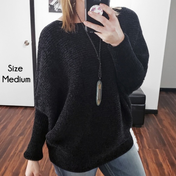 Black Soft Chenille Dolman Sleeve Sweater - Picture 3 of 7